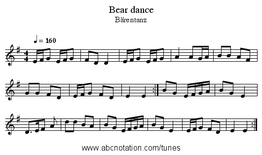 Bear dance - staff notation