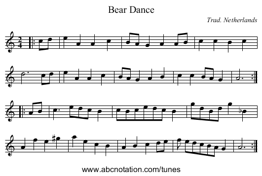 Bear Dance - staff notation