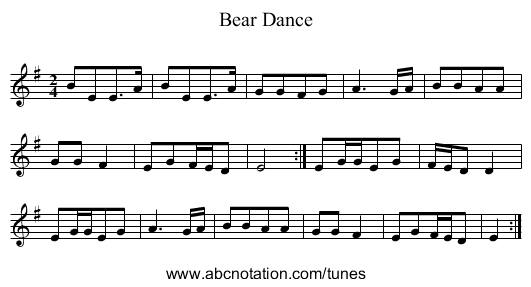 Bear Dance - staff notation
