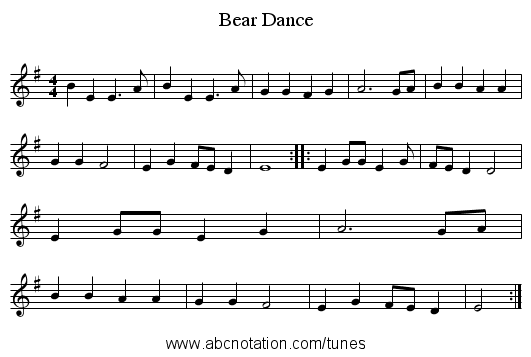 Bear Dance - staff notation