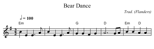 Bear Dance - staff notation