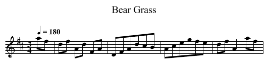 Bear Grass - staff notation