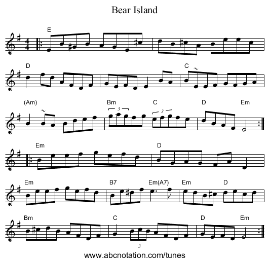 Bear Island - staff notation