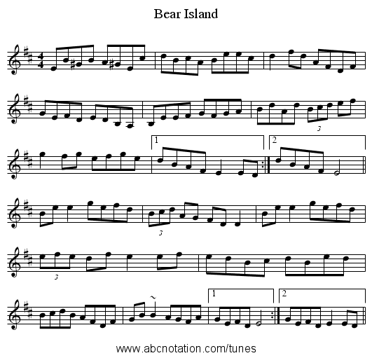 Bear Island - staff notation