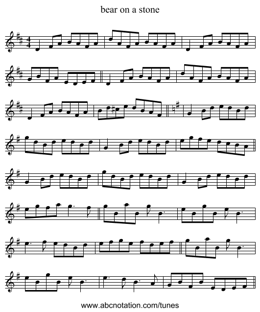 bear on a stone - staff notation