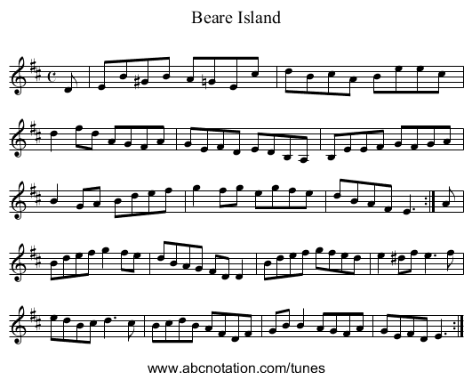 Beare Island - staff notation