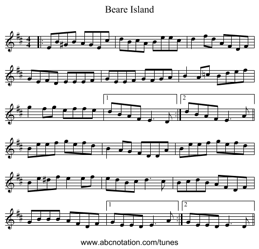 Beare Island - staff notation