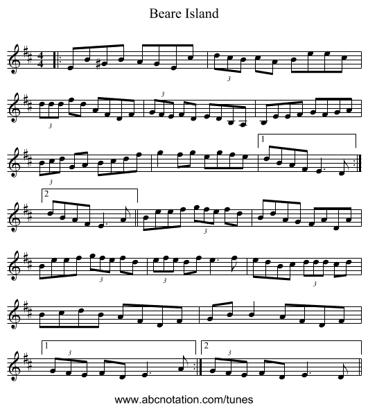 Beare Island - staff notation