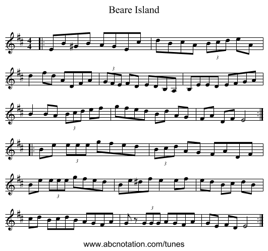 Beare Island - staff notation