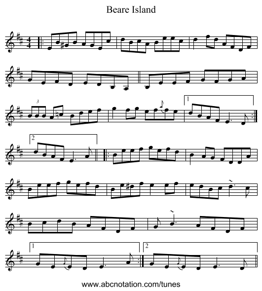 Beare Island - staff notation