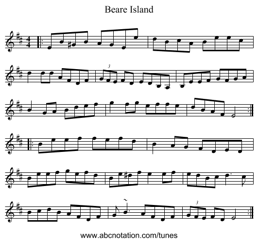 Beare Island - staff notation