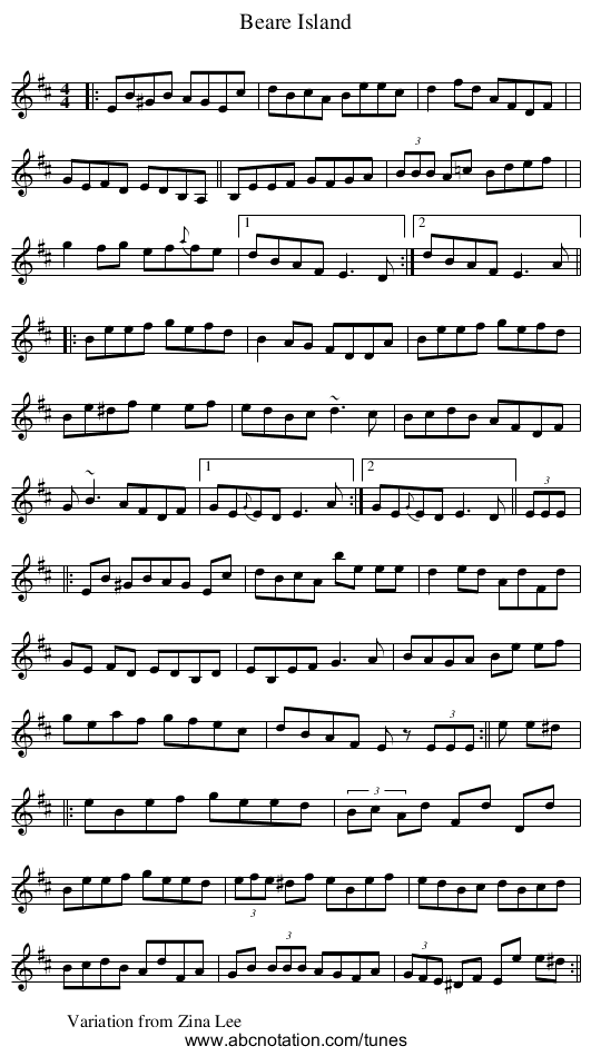 Beare Island - staff notation