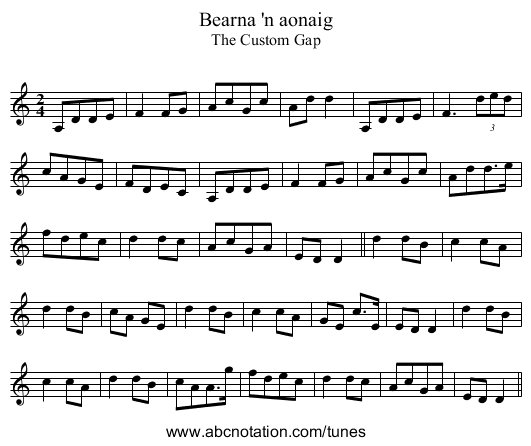 Bearna 'n aonaig - staff notation