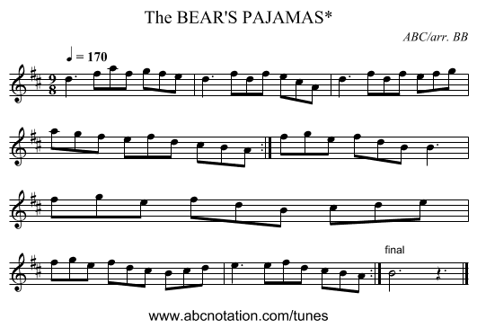 BEAR'S PAJAMAS*, The - staff notation