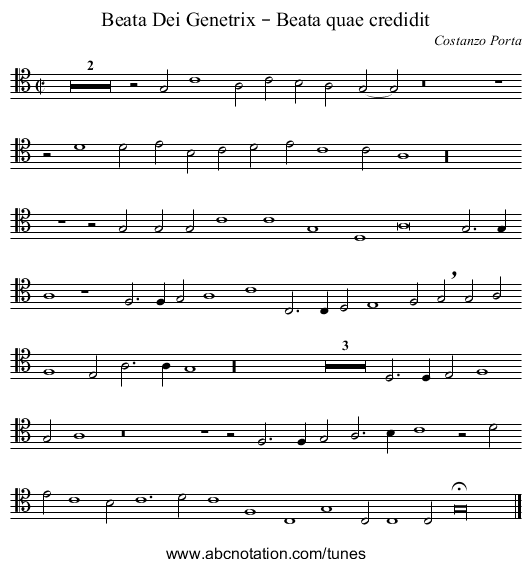 Beata Dei Genetrix – Beata quae credidit - staff notation