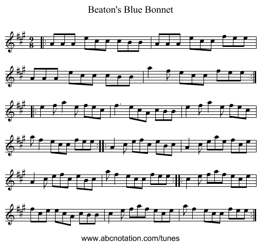 Beaton's Blue Bonnet - staff notation