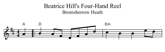 Beatrice Hill's Four-Hand Reel - staff notation