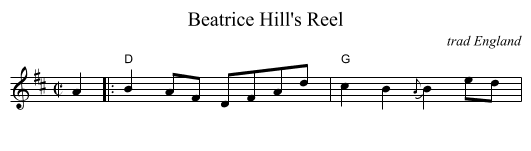 Beatrice Hill's Reel - staff notation