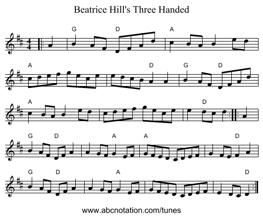 Beatrice Hill's Three Handed - staff notation