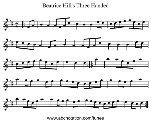 Beatrice Hill's Three Handed - staff notation