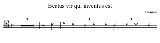 Beatus vir qui inventus est - staff notation