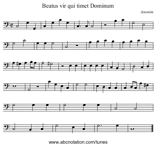 Beatus vir qui timet Dominum - staff notation
