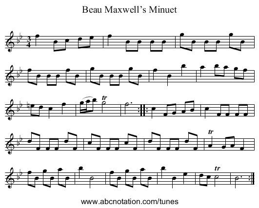 Beau Maxwell’s Minuet - staff notation