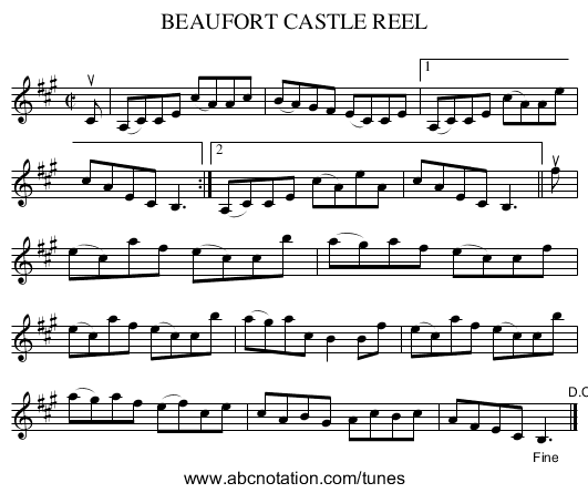 BEAUFORT CASTLE REEL - staff notation