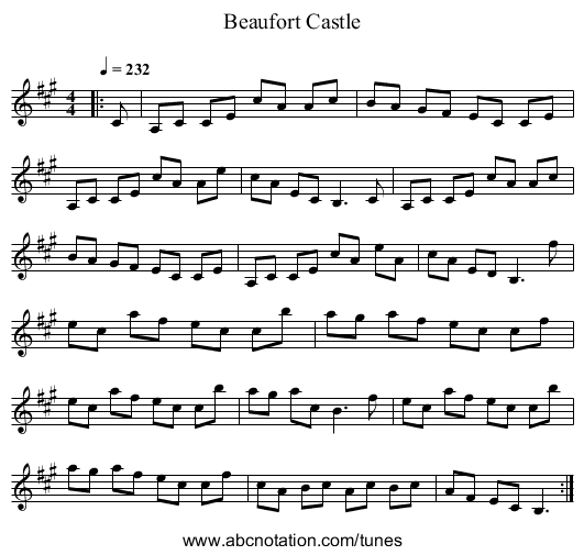 Beaufort Castle - staff notation