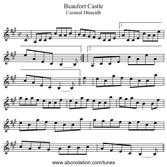 Beaufort Castle - staff notation
