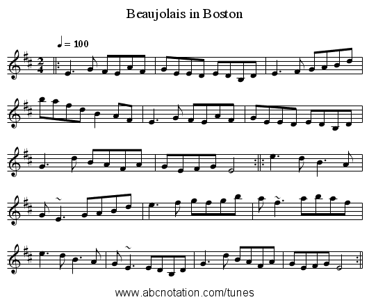 Beaujolais in Boston - staff notation