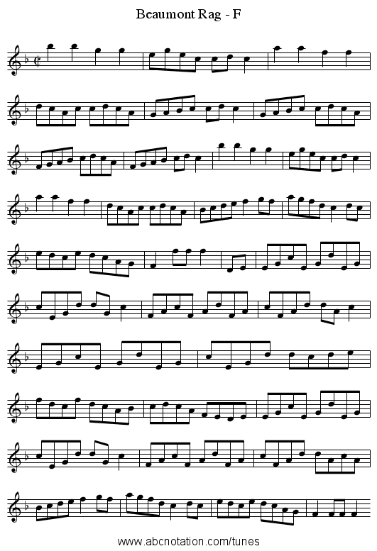 Beaumont Rag - F - staff notation