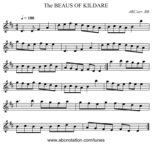 BEAUS OF KILDARE, The - staff notation