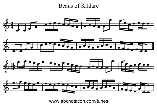 Beaus of Kildare - staff notation