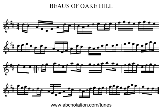 BEAUS OF OAKE HILL - staff notation