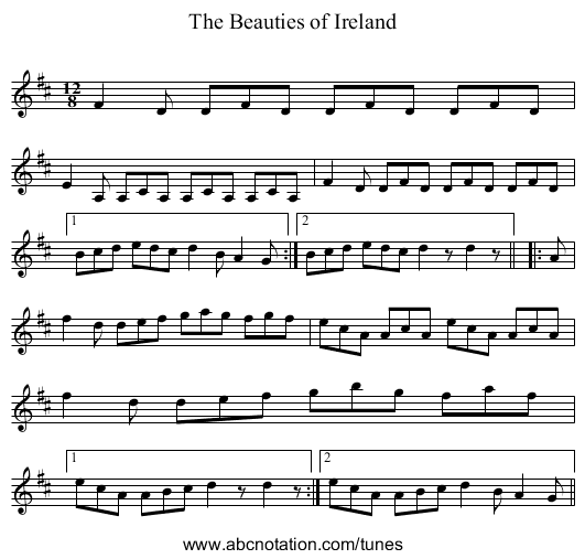 Beauties of Ireland, The - staff notation