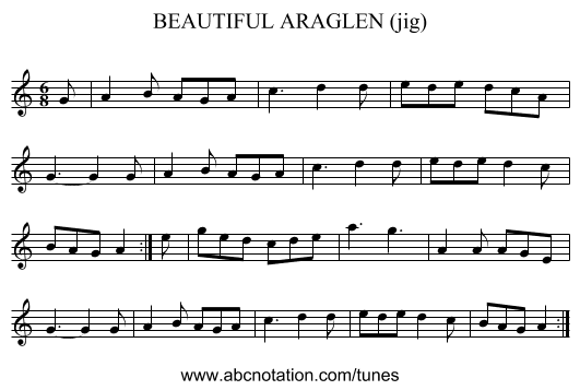 BEAUTIFUL ARAGLEN (jig) - staff notation