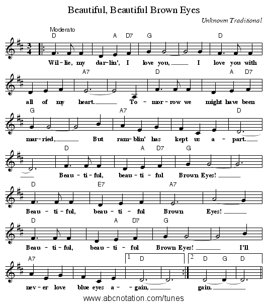 Beautiful, Beautiful Brown Eyes - staff notation