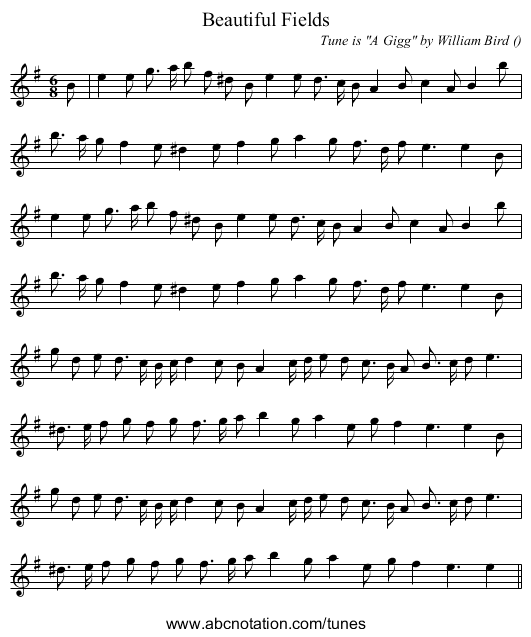 Beautiful Fields - staff notation