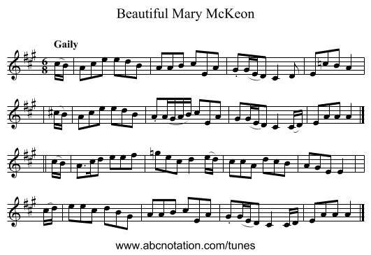 Beautiful Mary McKeon - staff notation