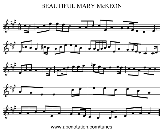 BEAUTIFUL MARY McKEON - staff notation