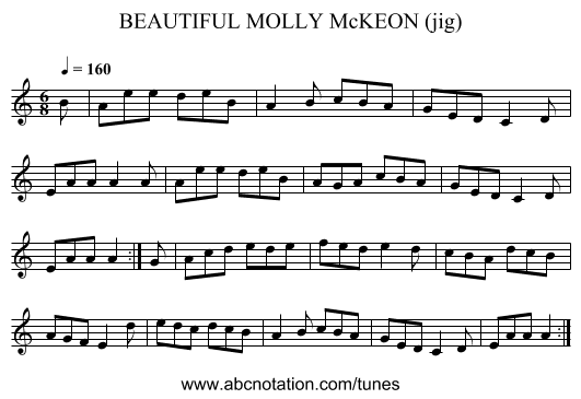 BEAUTIFUL MOLLY McKEON (jig) - staff notation
