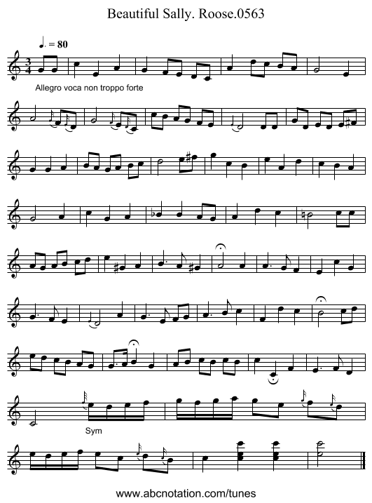 Beautiful Sally. Roose.0563 - staff notation