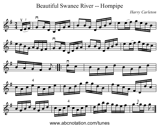 Beautiful Swanee River -- Hornpipe - staff notation