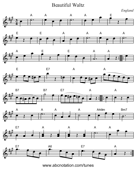 Beautiful Waltz - staff notation