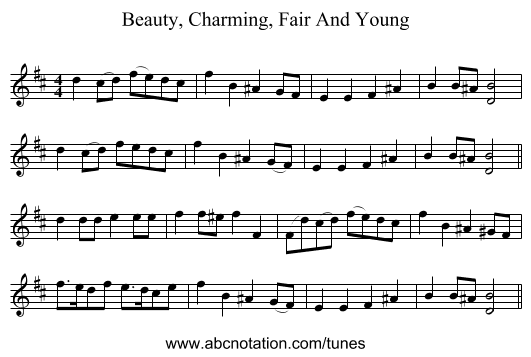 Beauty, Charming, Fair And Young - staff notation