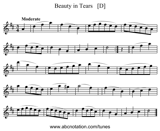 Beauty in Tears   [D] - staff notation