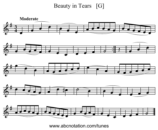 Beauty in Tears   [G] - staff notation