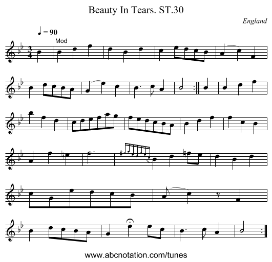 Beauty In Tears. ST.30 - staff notation