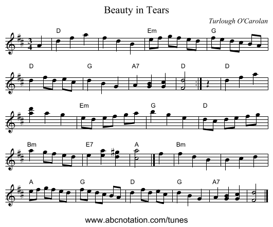 Beauty in Tears - staff notation